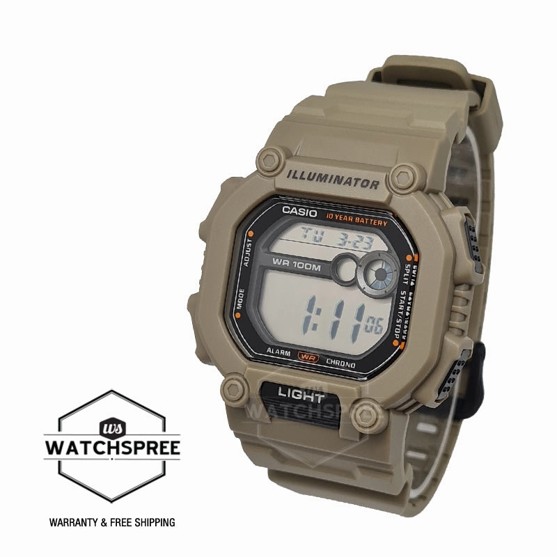 Casio Digital Dual Time Khaki Brown Resin Band Watch W737HX-5A W-737HX-5A