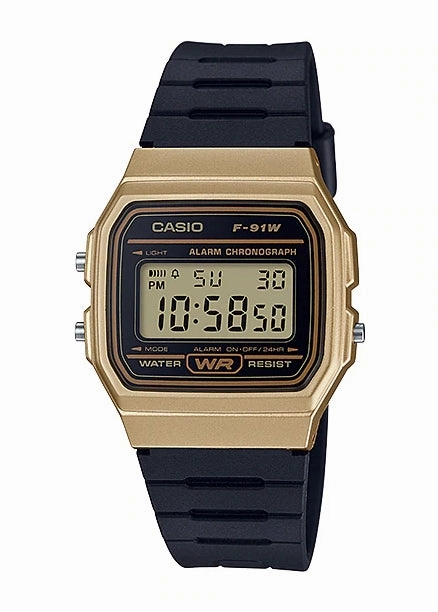 CASIO DIGITAL GOLD BLACK RESIN BAND F91WM-9A