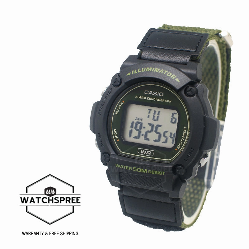 Casio Digital Two-Tone Green & Black Cloth Band Watch W219HB-3A W-219HB-3A