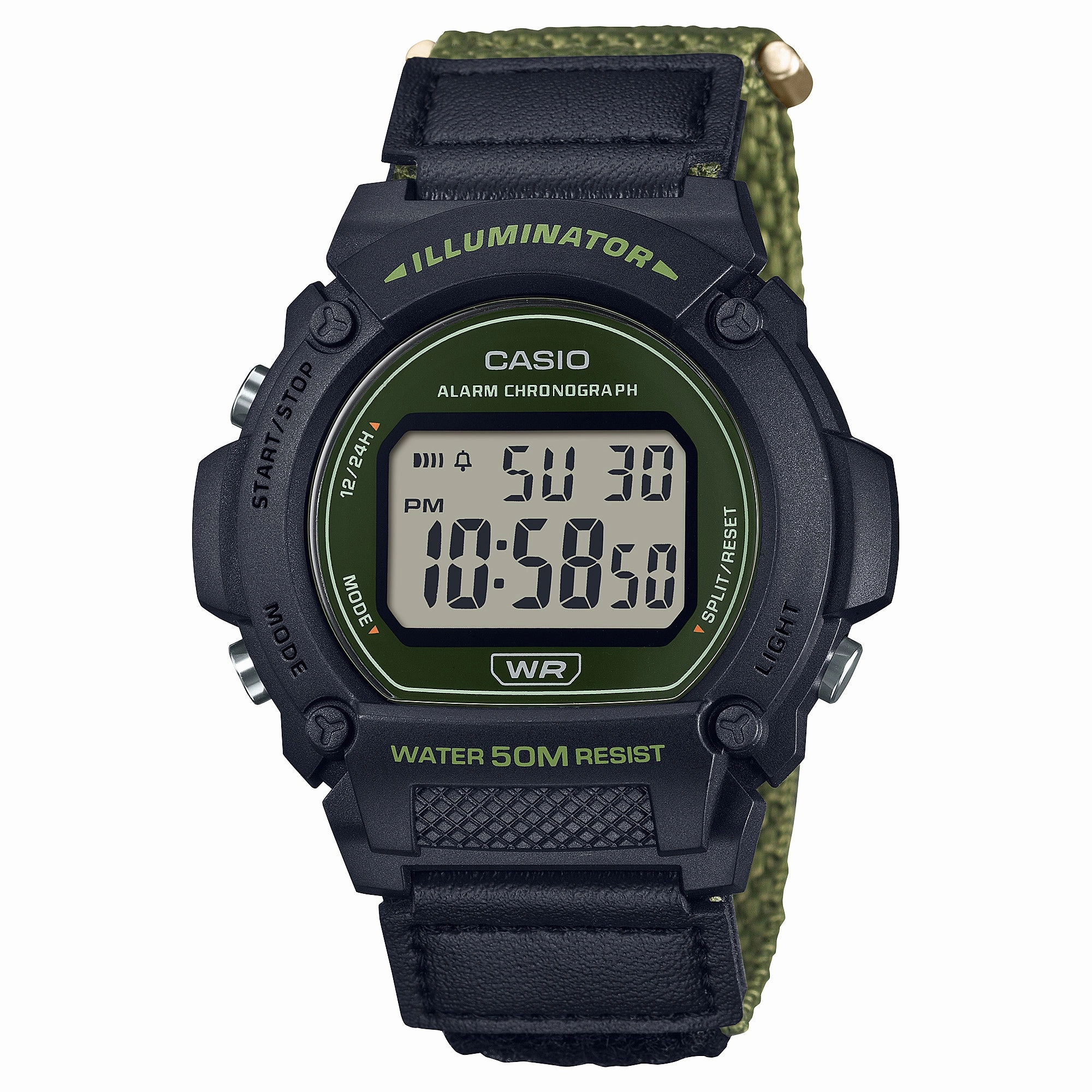 Casio Digital Two-Tone Green & Black Cloth Band Watch W219HB-3A W-219HB-3A