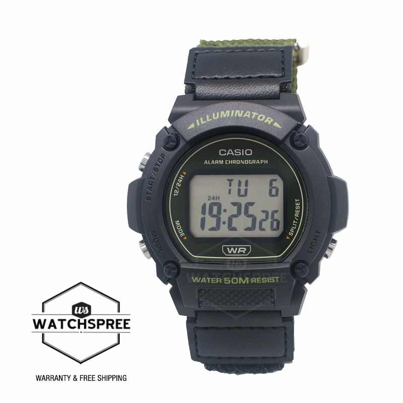 Casio Digital Two-Tone Green & Black Cloth Band Watch W219HB-3A W-219HB-3A