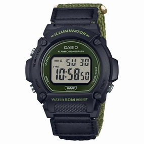 Casio Digital Two-Tone Green & Black Cloth Band Watch W219HB-3A W-219HB-3A