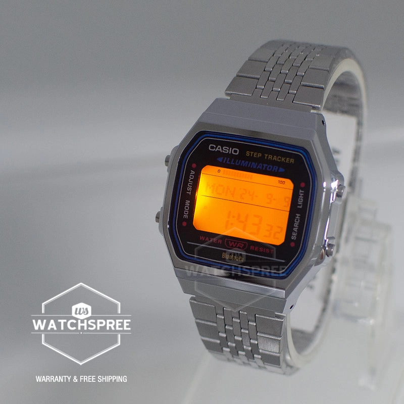 Casio Digital Vintage Style Bluetooth? Step Tracker Stainless Steel Band Watch ABL100WE-1A ABL-100WE-1A