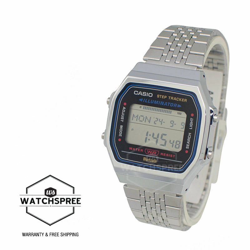 Casio Digital Vintage Style Bluetooth? Step Tracker Stainless Steel Band Watch ABL100WE-1A ABL-100WE-1A