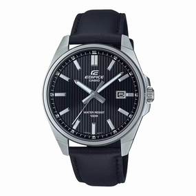 Casio Edifice Black Leather Strap Black Dial Watch EFV150L-1A