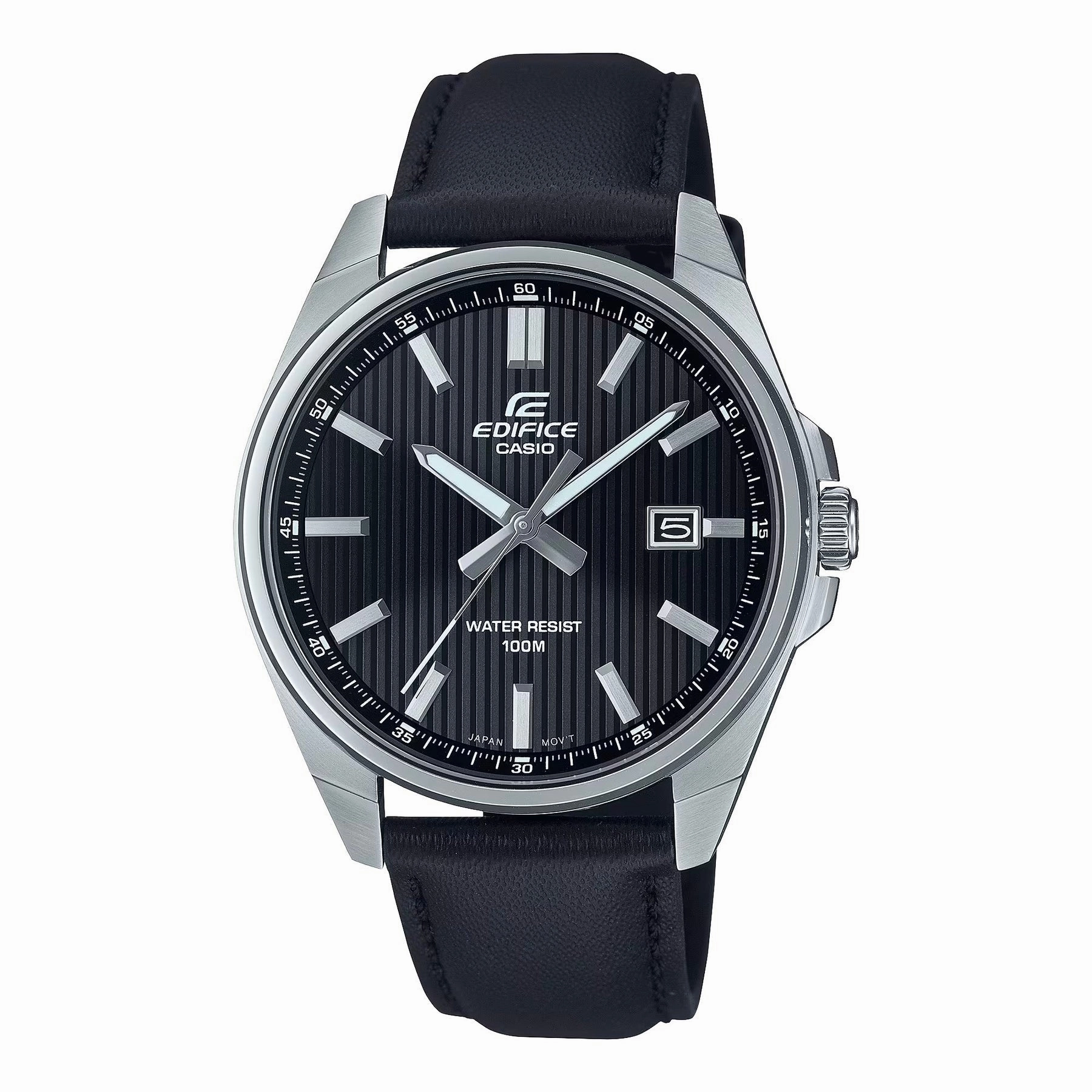 Casio Edifice Black Leather Strap Black Dial Watch EFV150L-1A