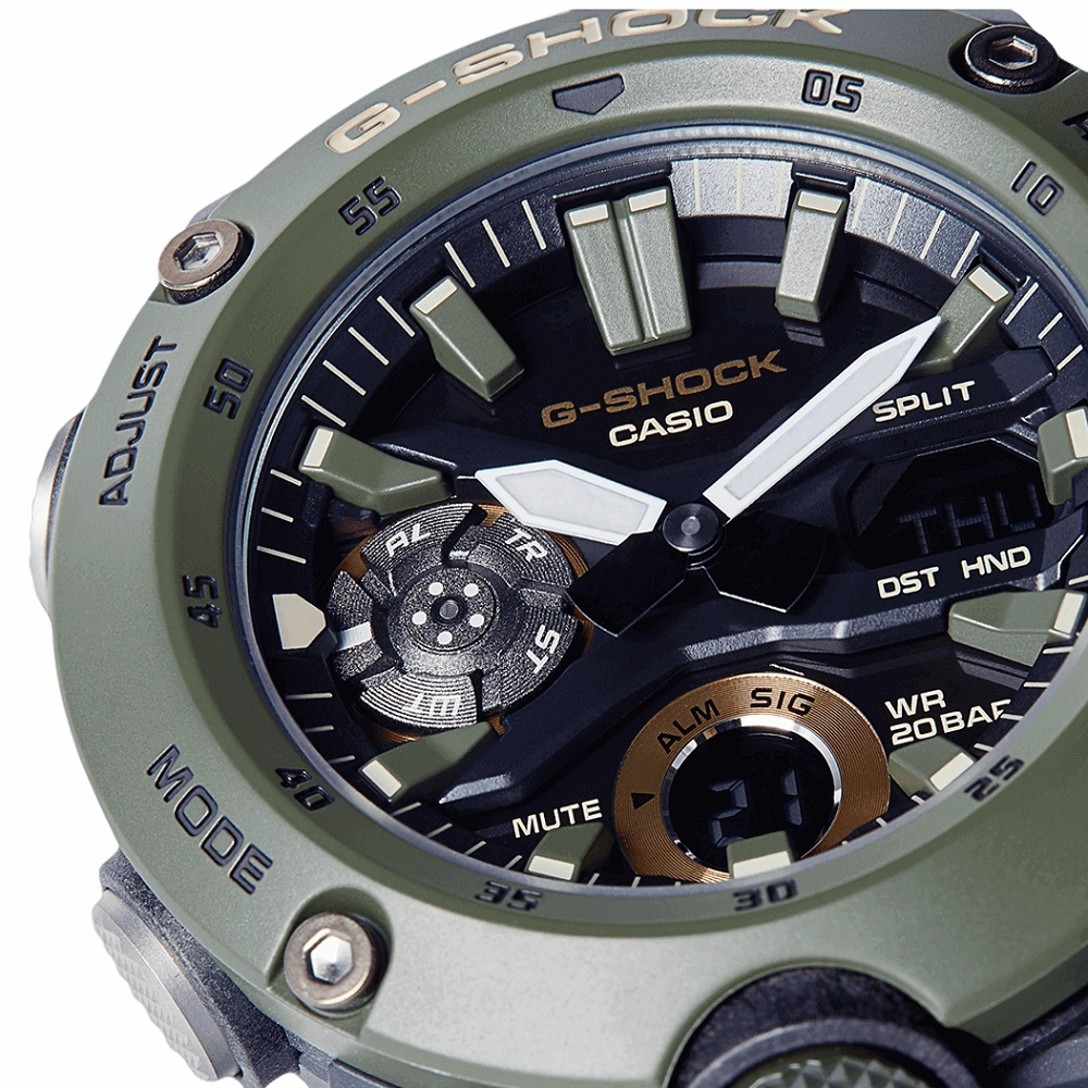 Casio G Shock Watch Carbon Guard Green Mens GA-2000-3AER