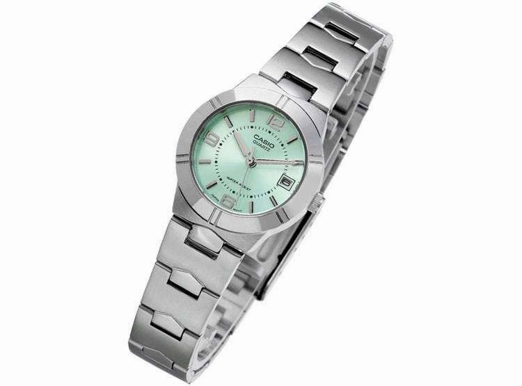 Casio LTP-1241D-3ADF Silver/Green Stainless Steel Strap Watch for Women