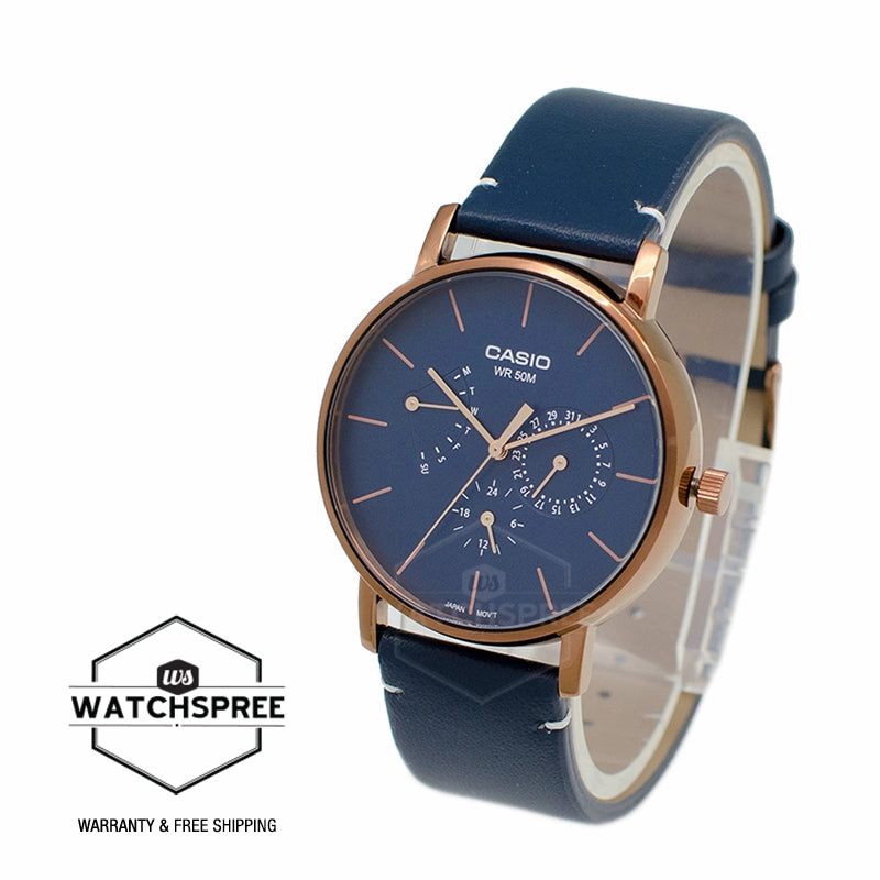 Casio Men's Analog Blue Leather Strap Watch MTPE320RL-2E MTP-E320RL-2E