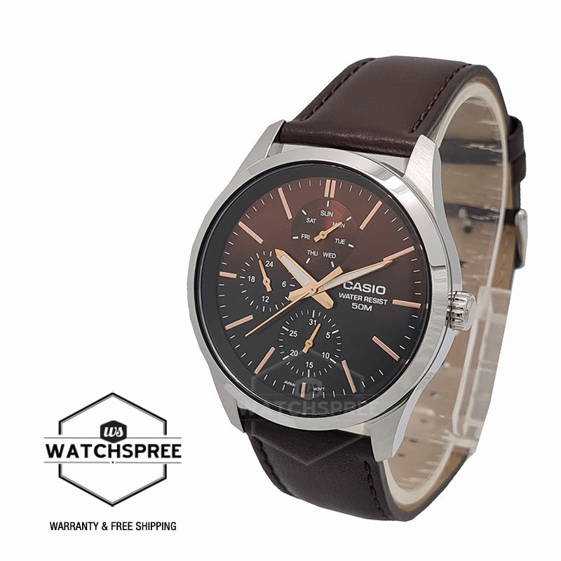 Casio Men's Analog Multi Hands Brown Leather Strap Watch MTPE330L-5A MTP-E330L-5A