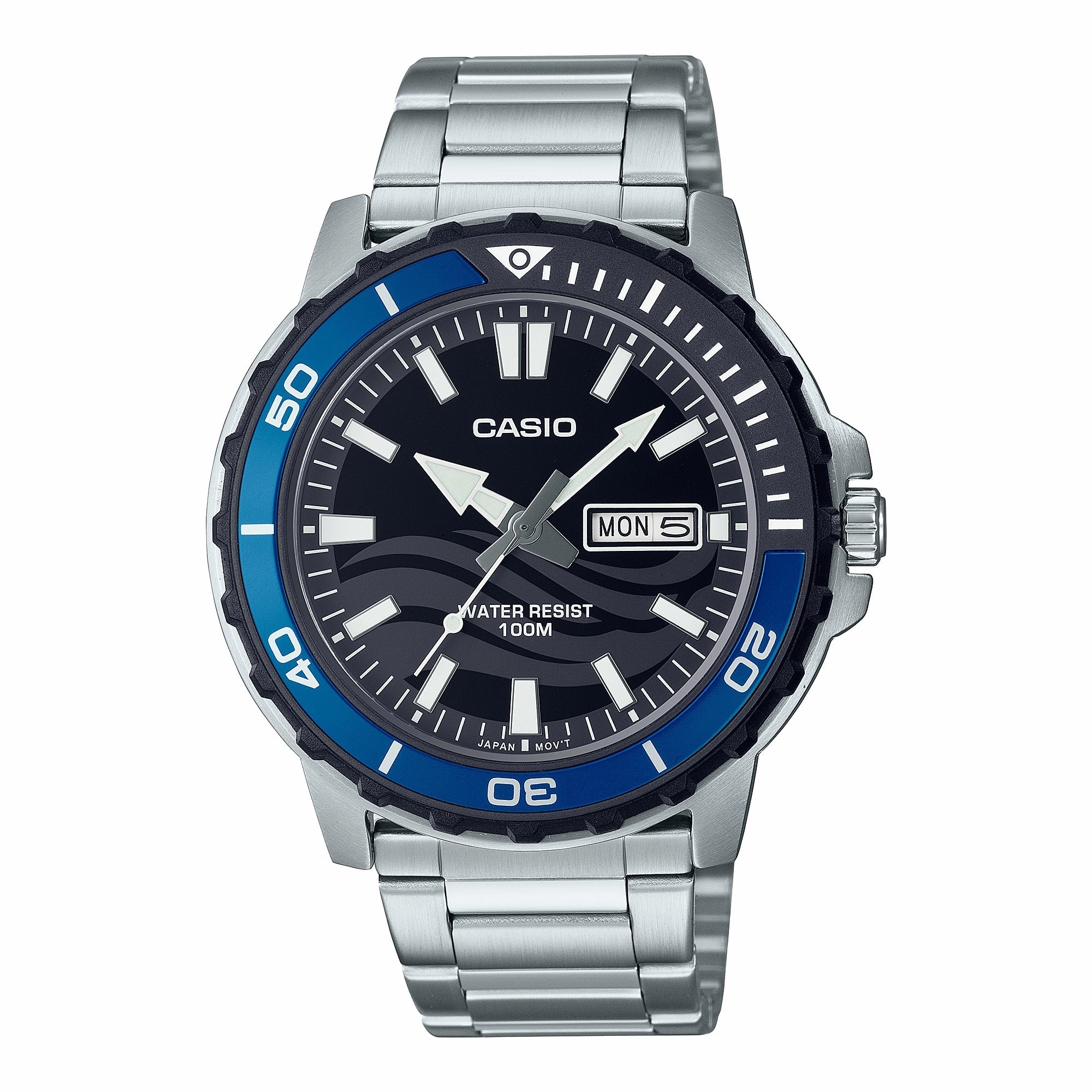 Casio Men's Analog Sporty Stainless Steel Band Watch MTD125D-1A2 MTD-125D-1A2