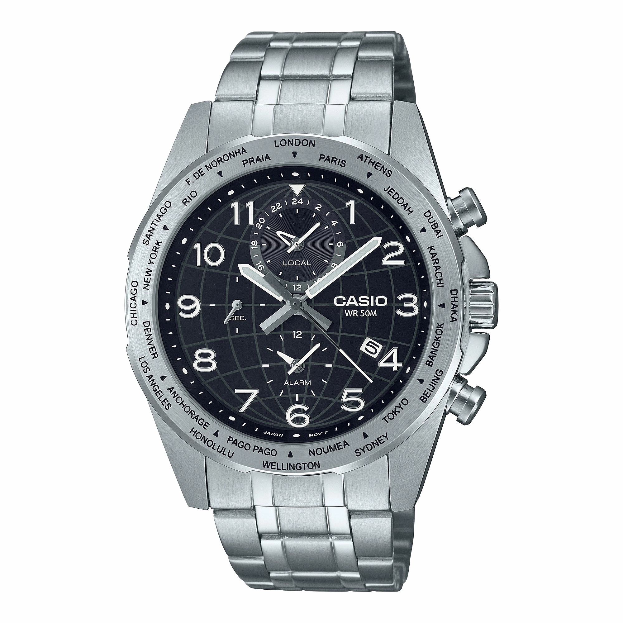 Casio Men's Analog World Time Display Watch MTPW500D-1A MTP-W500D-1A