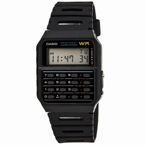 Casio Men's Databank Black Dial Rubber Strap Calculator Chrono Watch | CA53W-1