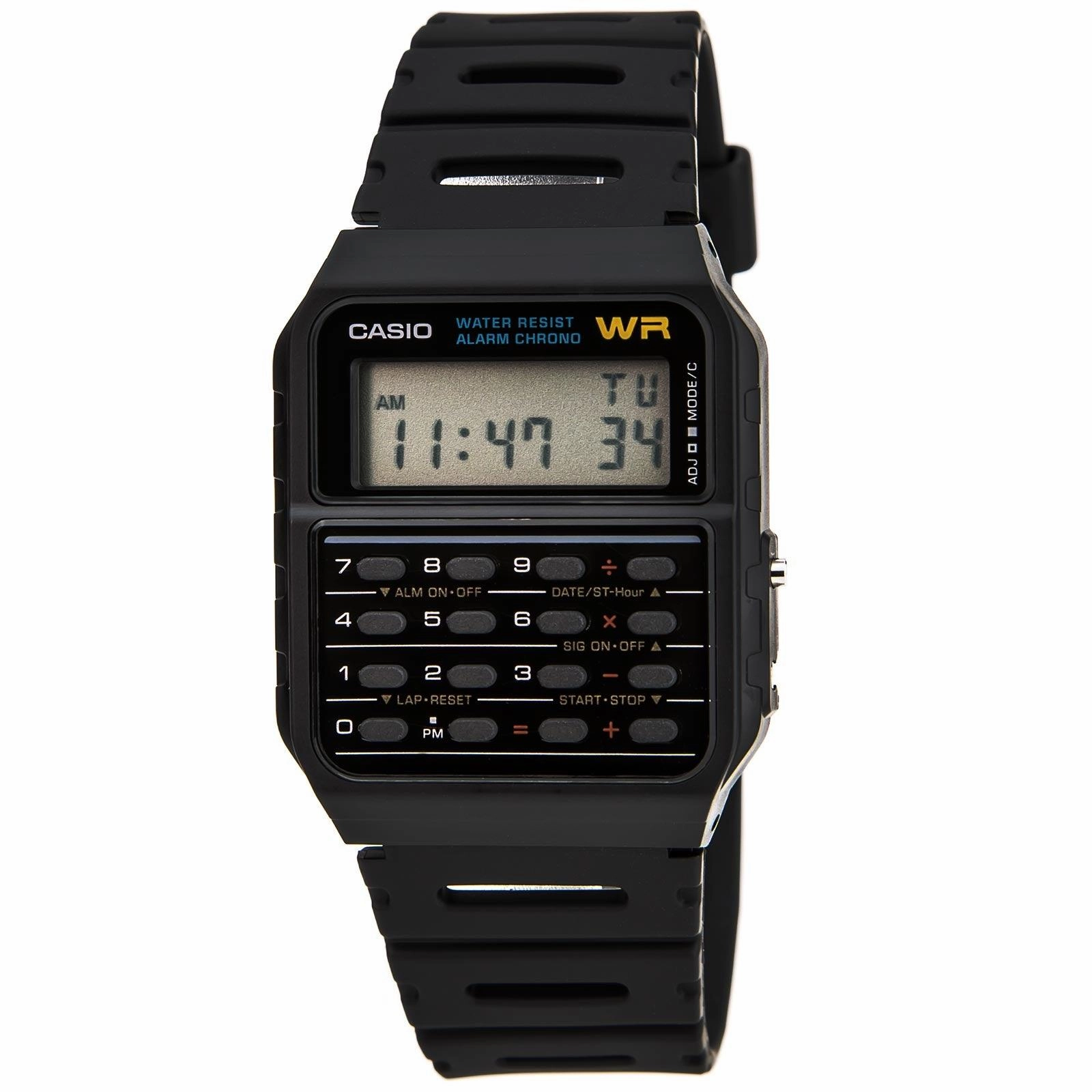 Casio Men's Databank Black Dial Rubber Strap Calculator Chrono Watch | CA53W-1