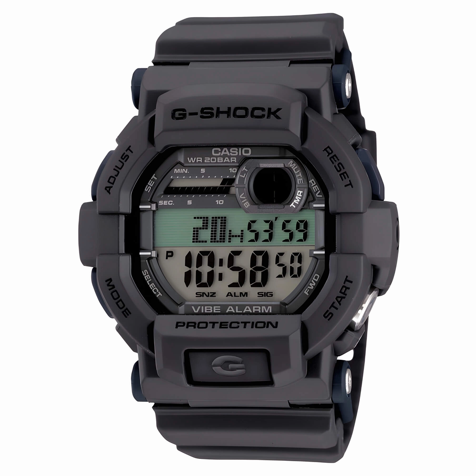 Casio Men's Digital Watch - G-Shock Vibration Alarm Grey Dial Resin Band | GD350-8
