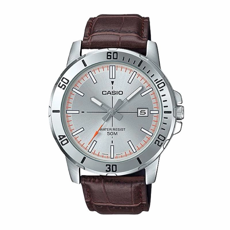 Casio Men's Diver Look Brown Leather Strap Watch MTPVD01L-8E MTP-VD01L-8E