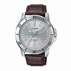 Casio Men's Diver Look Brown Leather Strap Watch MTPVD01L-8E MTP-VD01L-8E