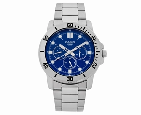 Casio Men's Stainless Steel Silver/Blue Analogue Watch MTPVD300D-2E