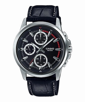 Casio Men's Standard Analog Black Leather Strap Watch MTPE317L-1A MTP-E317L-1A