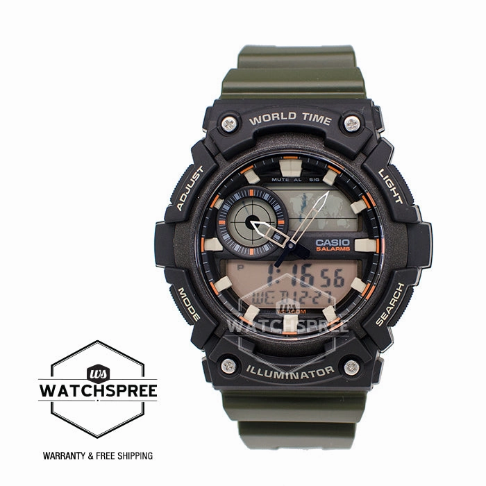 Casio Men's Standard Digital Analog Olive Green Resin Band Watch AEQ200W-3A AEQ-200W-3A