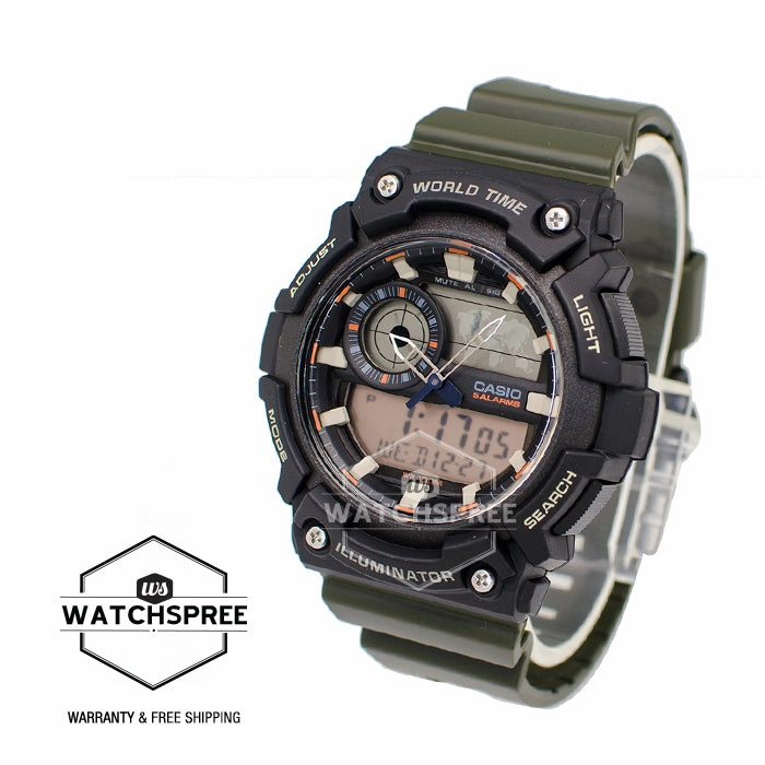 Casio Men's Standard Digital Analog Olive Green Resin Band Watch AEQ200W-3A AEQ-200W-3A