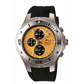 Casio Men's Watch - Chronograph Black and Orange Dial Resin Strap Date | MDV-501-9A