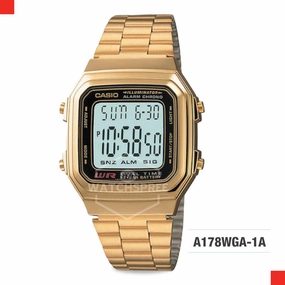 Casio Standard Digital Gold Stainless Steel Strap Watch A178WGA-1A