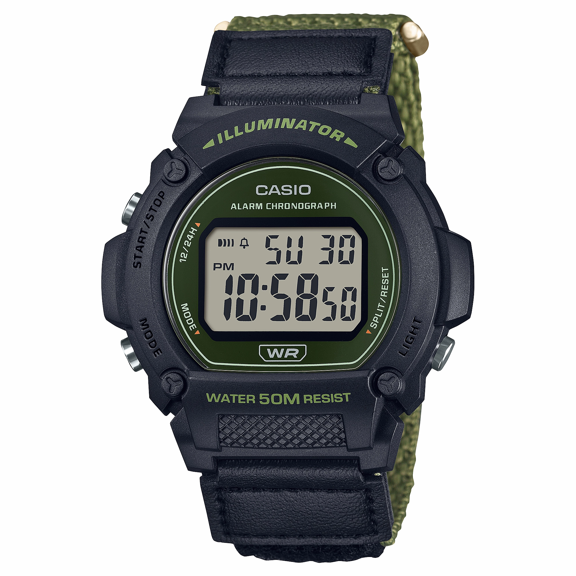 Casio Standard Green Fabric Strap Green Dial Watch W219HB-3A