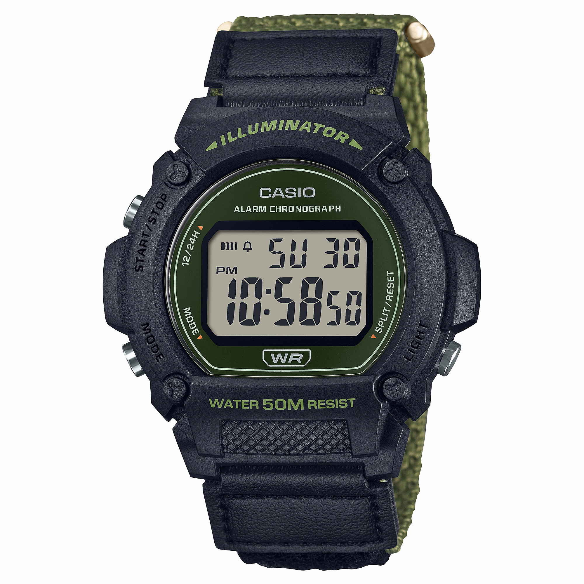 Casio Standard Green Fabric Strap Green Dial Watch W219HB-3A