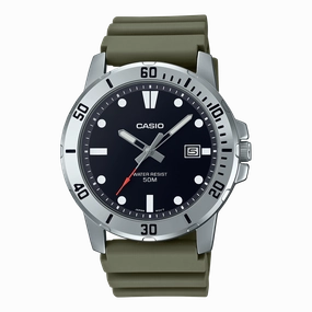 Casio Standard Green Resin Band Watch MTPVD01-3E