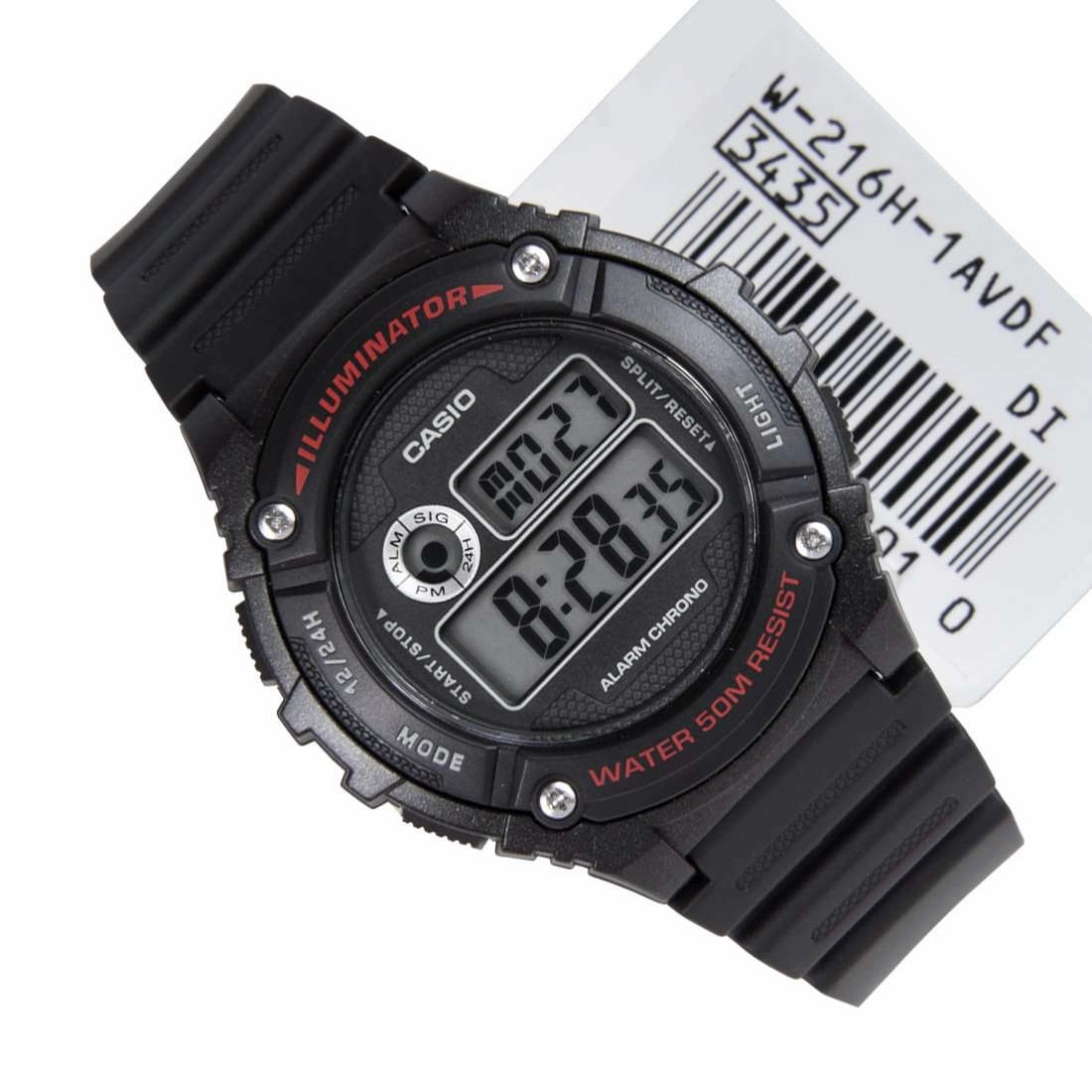 Casio Standard W-216H-1A Black Resin Strap Watch for Men and Women