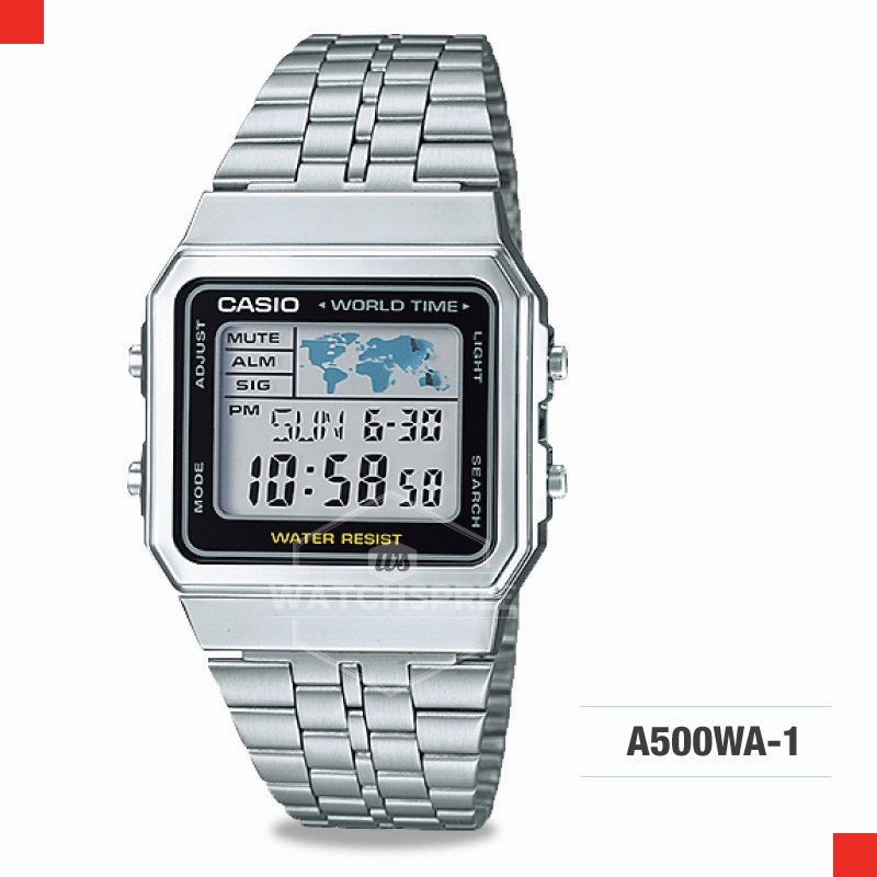 Casio Vintage Standard Digital Silver Stainless Steel Band Watch A500WA-1D