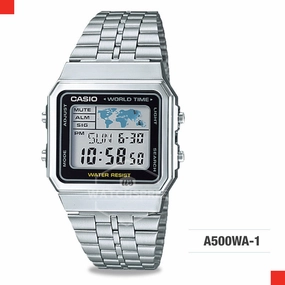 Casio Vintage Standard Digital Silver Stainless Steel Band Watch A500WA-1D