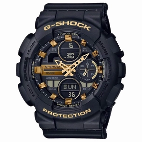 Casio Women's Alarm Watch - G-Shock Black and Gold Tone Dial Resin Strap | GMAS140M-1A