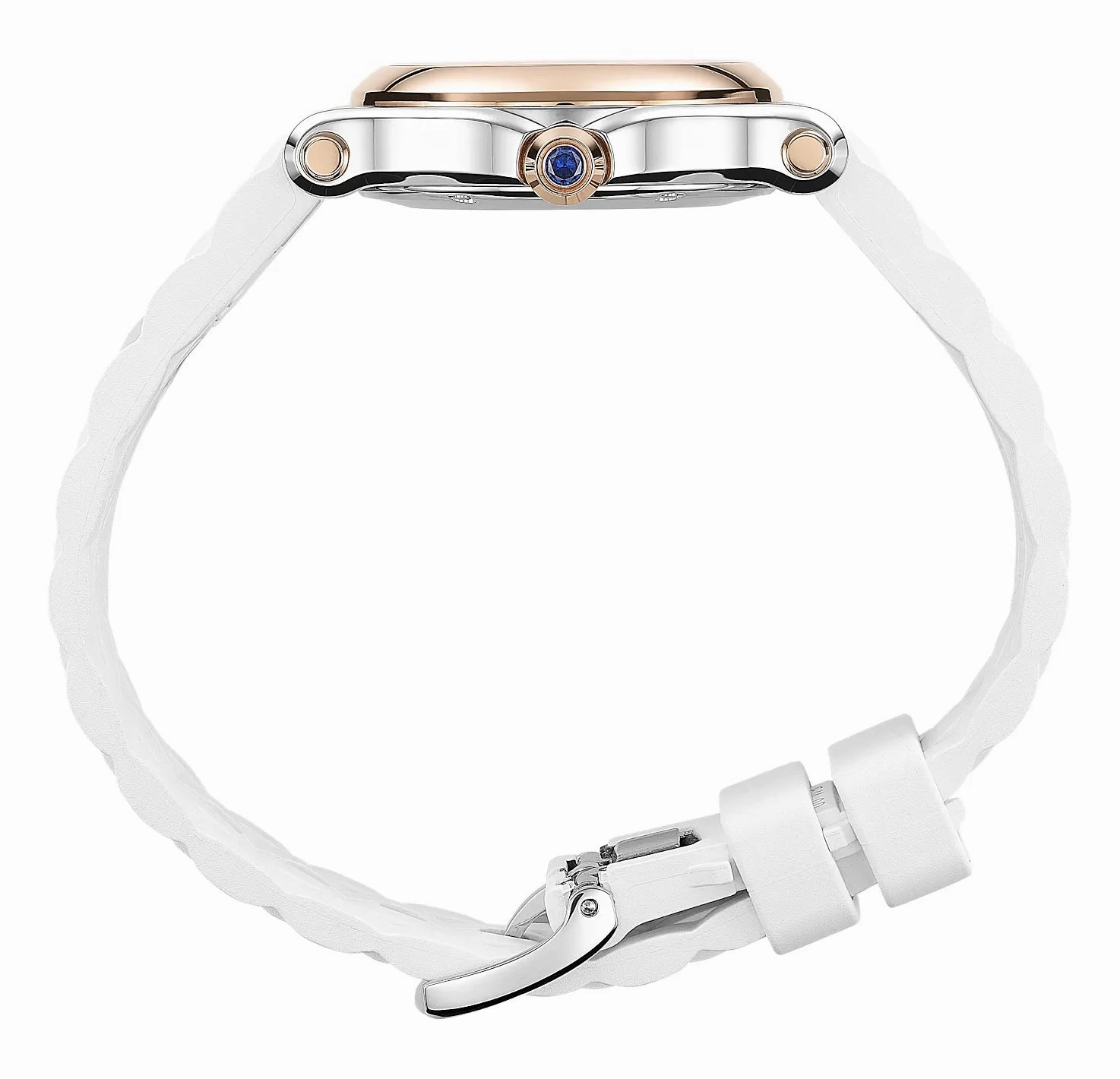 Chopard Happy Sport 18K Rose Gold & Stainless Steel White Dial White Rubber Interchangeable Black Rubber Strap Diamonds Quartz Womens Watch 278590-6001