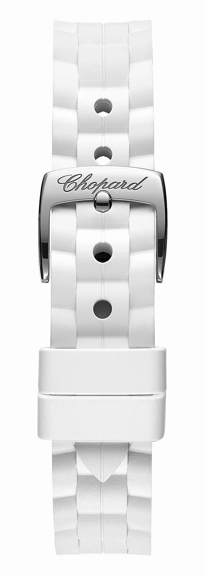 Chopard Happy Sport 18K Rose Gold & Stainless Steel White Dial White Rubber Interchangeable Black Rubber Strap Diamonds Quartz Womens Watch 278590-6001