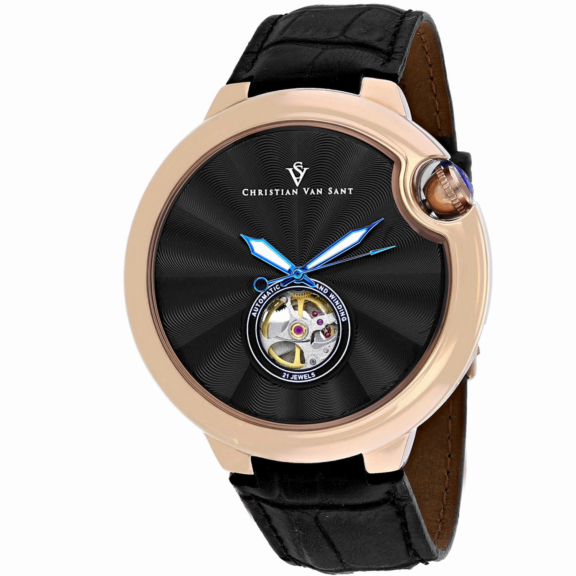 Christian Van Sant Men's Watch - Cyclone Automatic Black Dial Leather Strap | CV0147