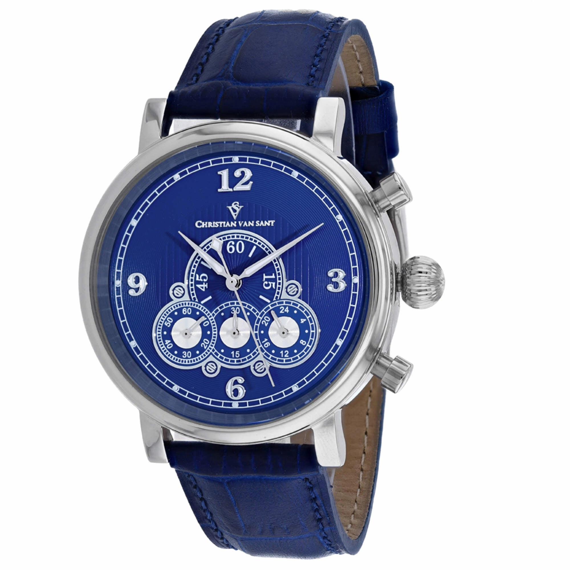 Christian Van Sant Men's Watch - Dominion Quartz Blue Dial Leather Strap | CV0712