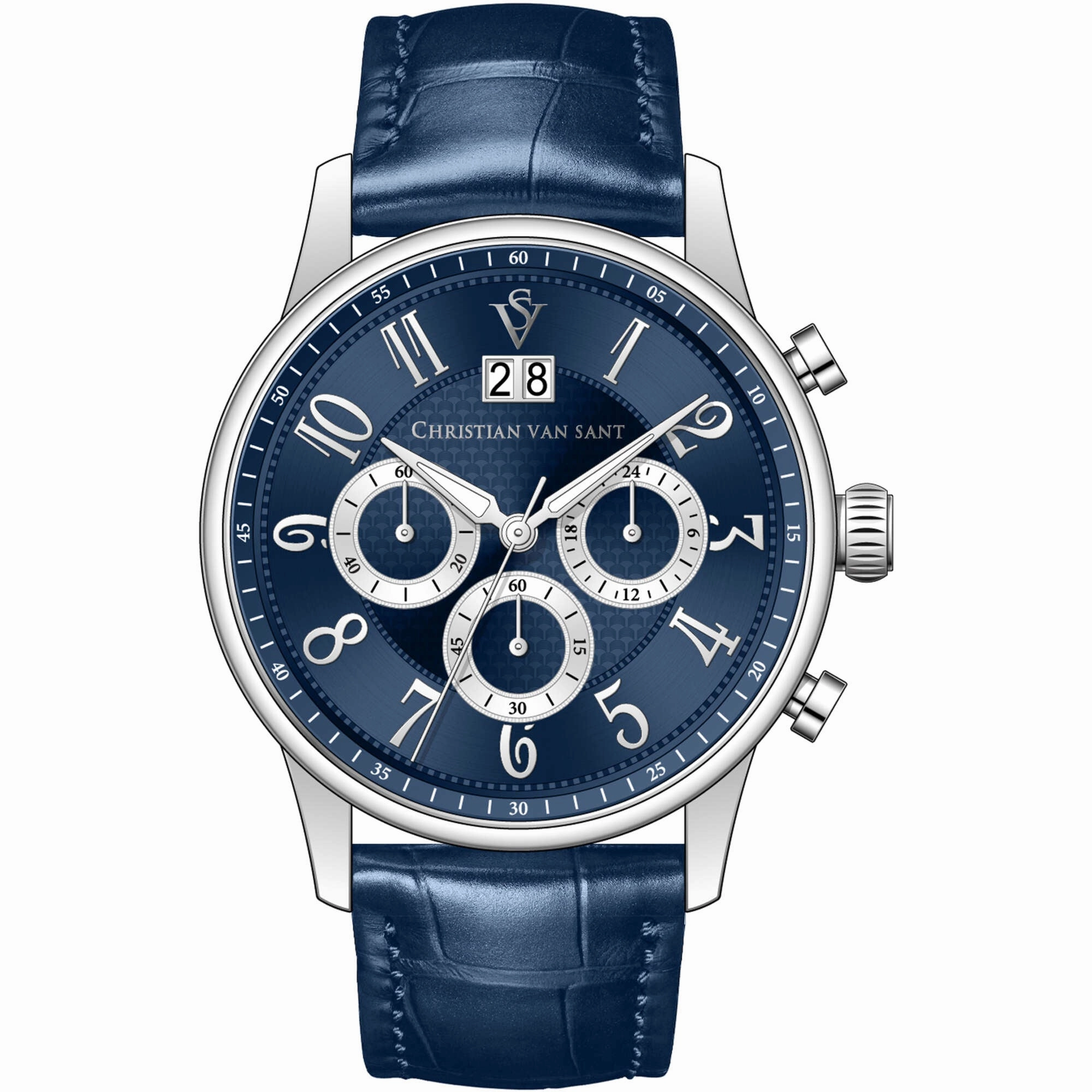 Christian Van Sant Men's Watch - Heritage Quartz Blue Dial Leather Strap | CV3941