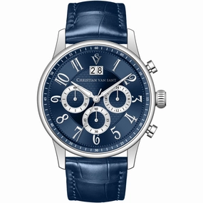 Christian Van Sant Men's Watch - Heritage Quartz Blue Dial Leather Strap | CV3941