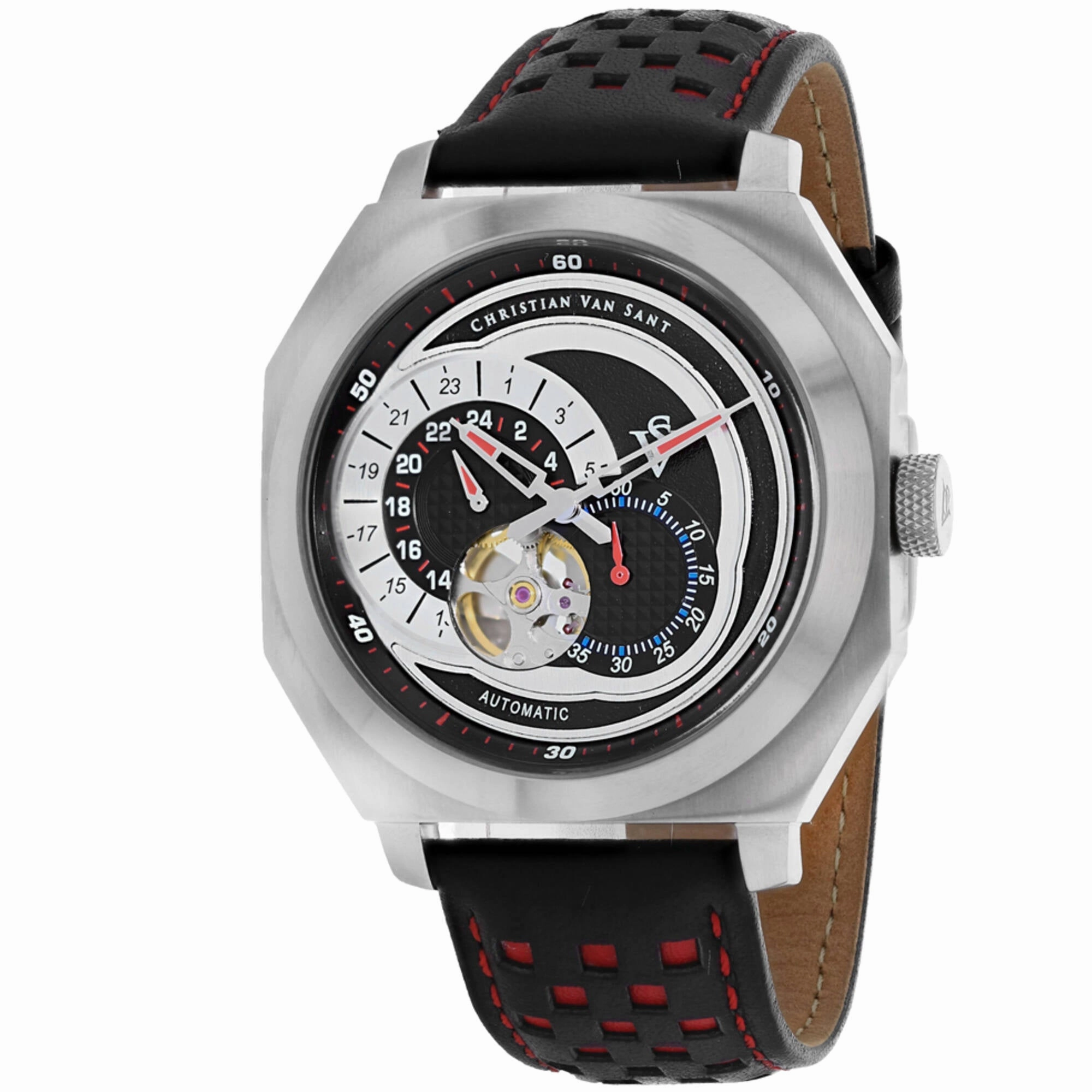 Christian Van Sant Men's Watch - Machina Chronograph Black Dial Red Strap | CV0560
