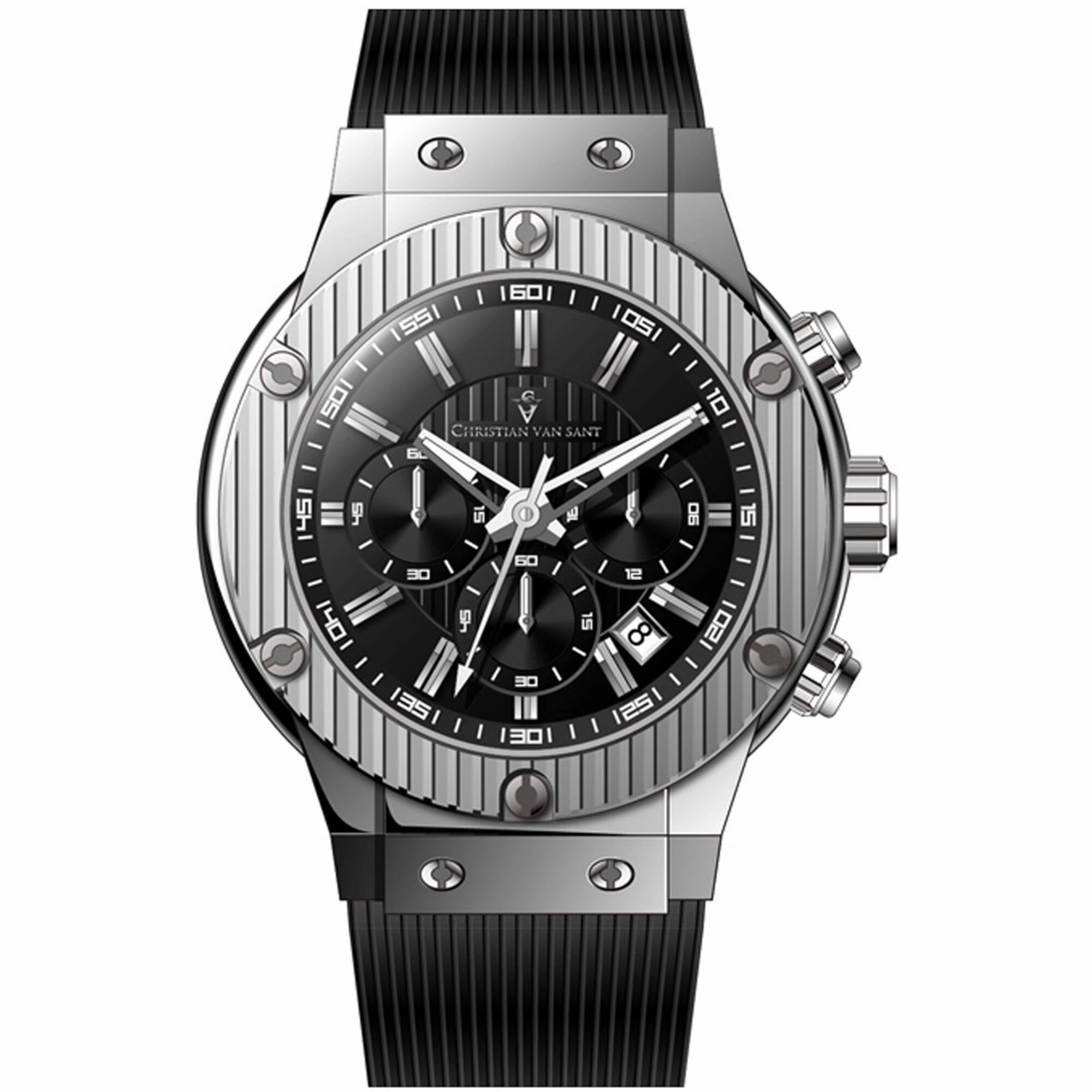 Christian Van Sant Men's Watch - Monarchy Quartz Black Dial Rubber Strap | CV8140