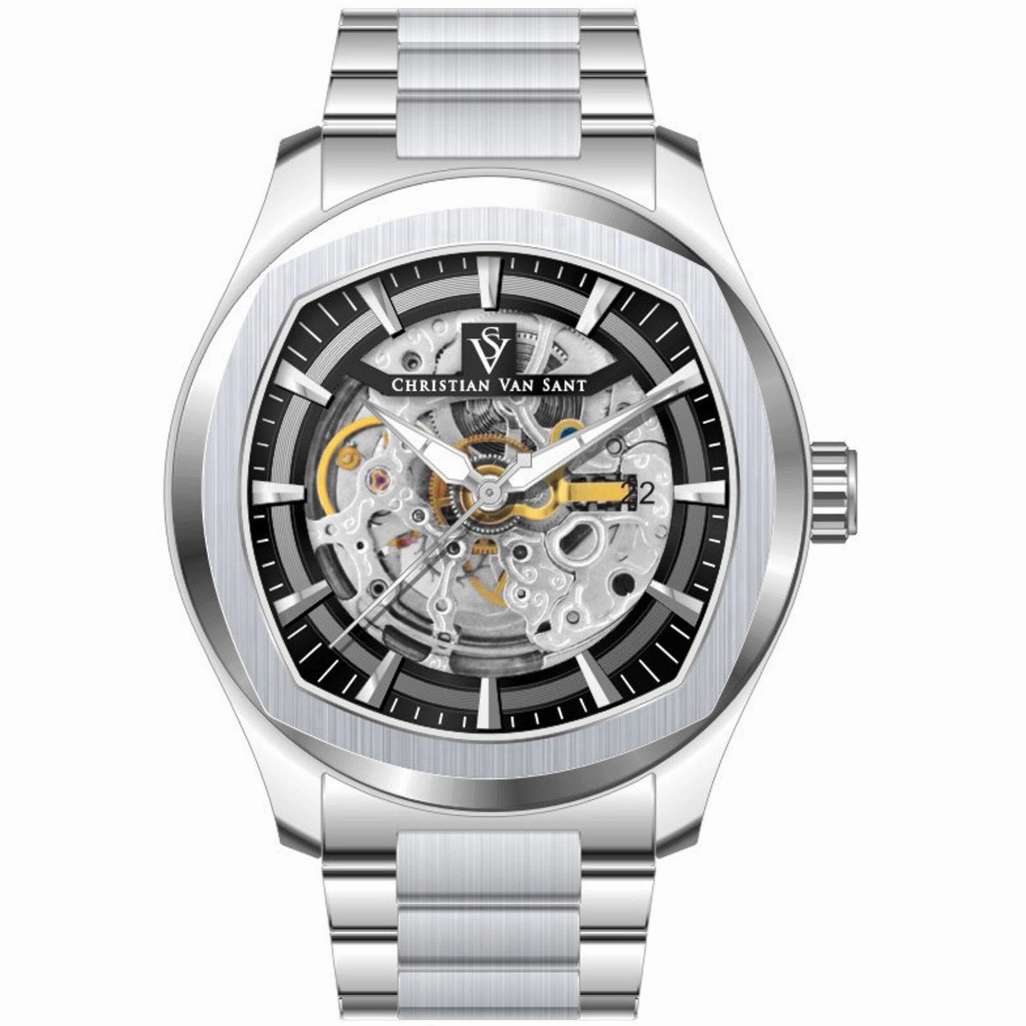 Christian Van Sant Men's Watch - Romeo Automatic Black Dial Silver Bracelet | CV9504