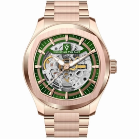 Christian Van Sant Men's Watch - Romeo Green Dial Rose Gold Steel Bracelet | CV9510