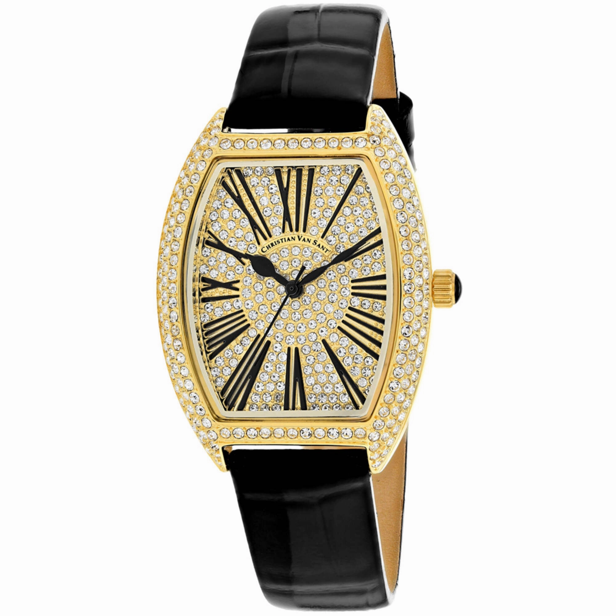 Christian Van Sant Women's Watch - Chic Quartz Gold Tone Dial Leather Strap | CV4842