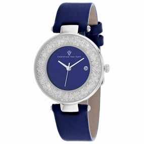 Christian Van Sant Women's Watch - Dazzle Quartz Blue Dial Leather Strap | CV1222