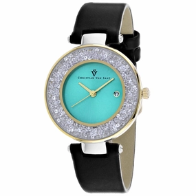 Christian Van Sant Women's Watch - Dazzle Quartz Blue Dial Leather Strap | CV1225