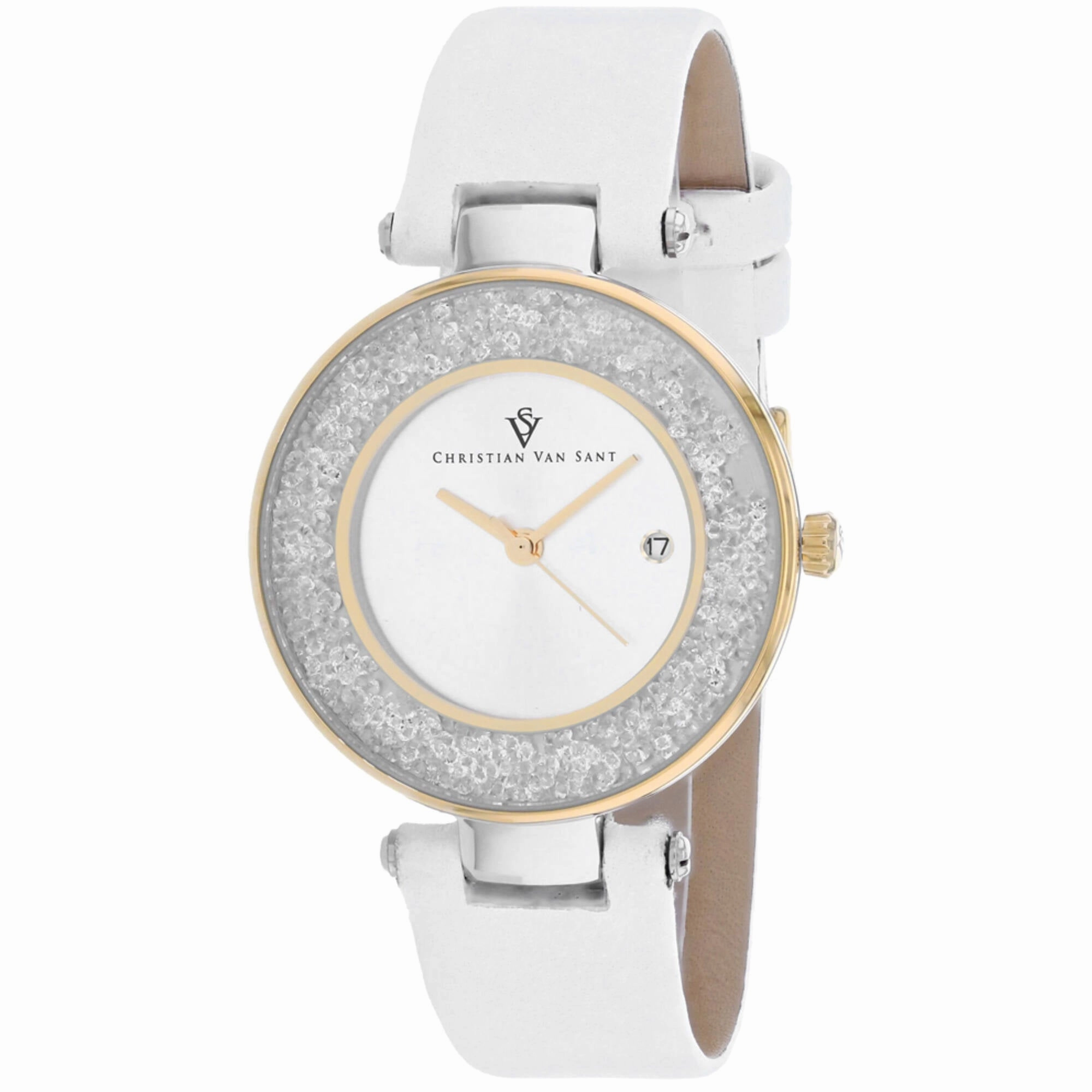 Christian Van Sant Women's Watch - Dazzle Quartz Silver Dial Leather Strap | CV1223
