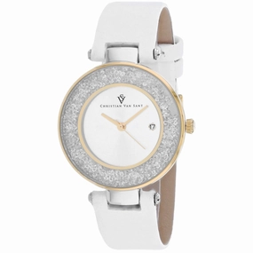 Christian Van Sant Women's Watch - Dazzle Quartz Silver Dial Leather Strap | CV1223