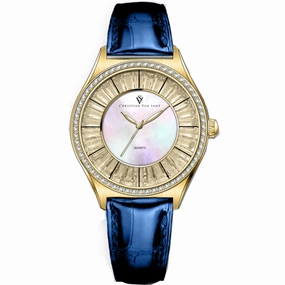 Christian Van Sant Women's Watch - Luna Quartz Mop Dial Blue Leather Strap | CV3203